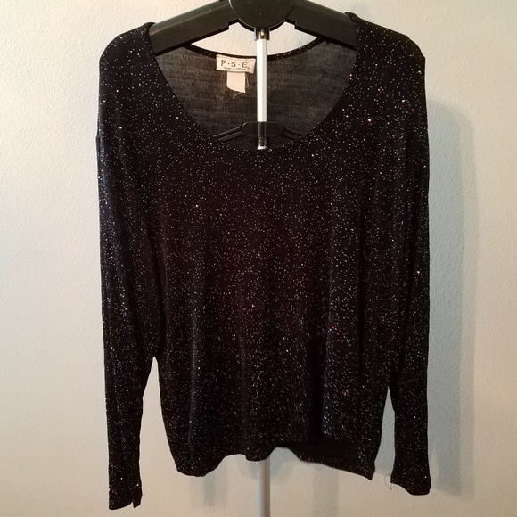 P.S.E. Tops - P.S.E. Black Glitter Sparkle Stretch Top